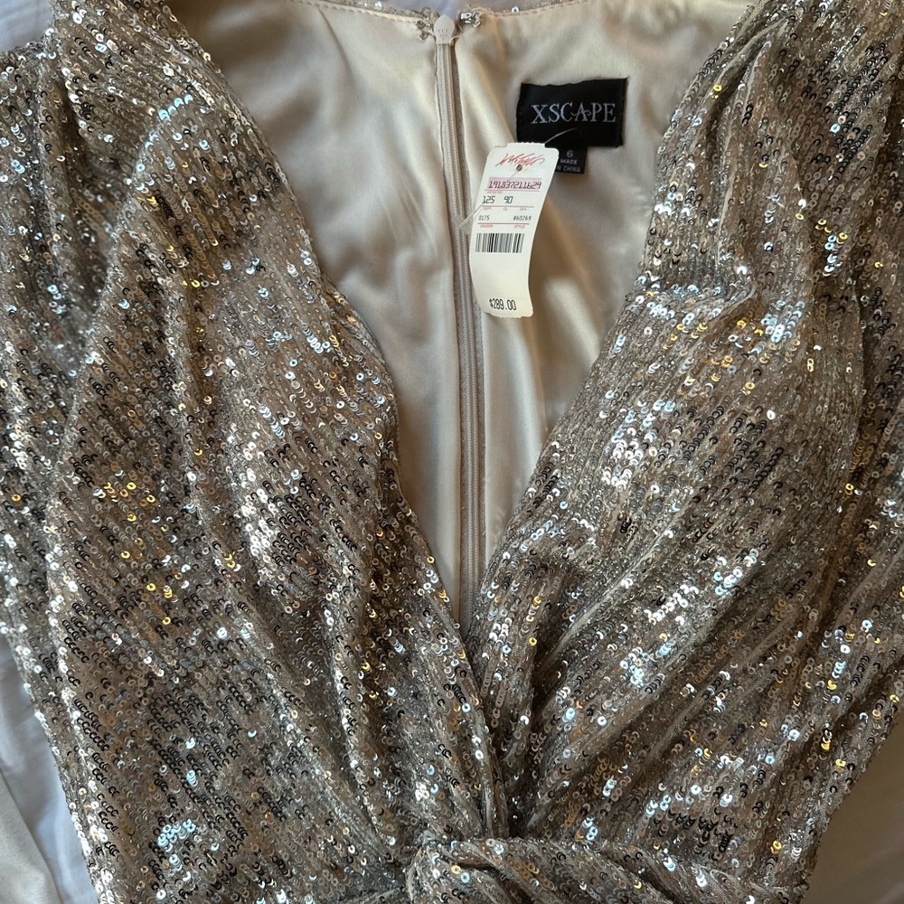 Metallic Sequin NWT Evening Gown - Low V Neck with Flap Sleeves - Picture 10 of 17